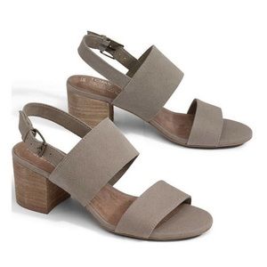 Tom’s Poppy Leather Suede Heeled Sandals Taupe- 8.5